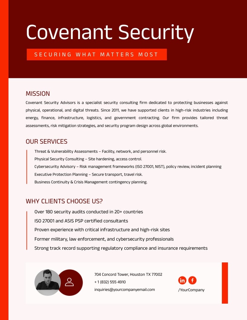 Security Consulting One Pager Template