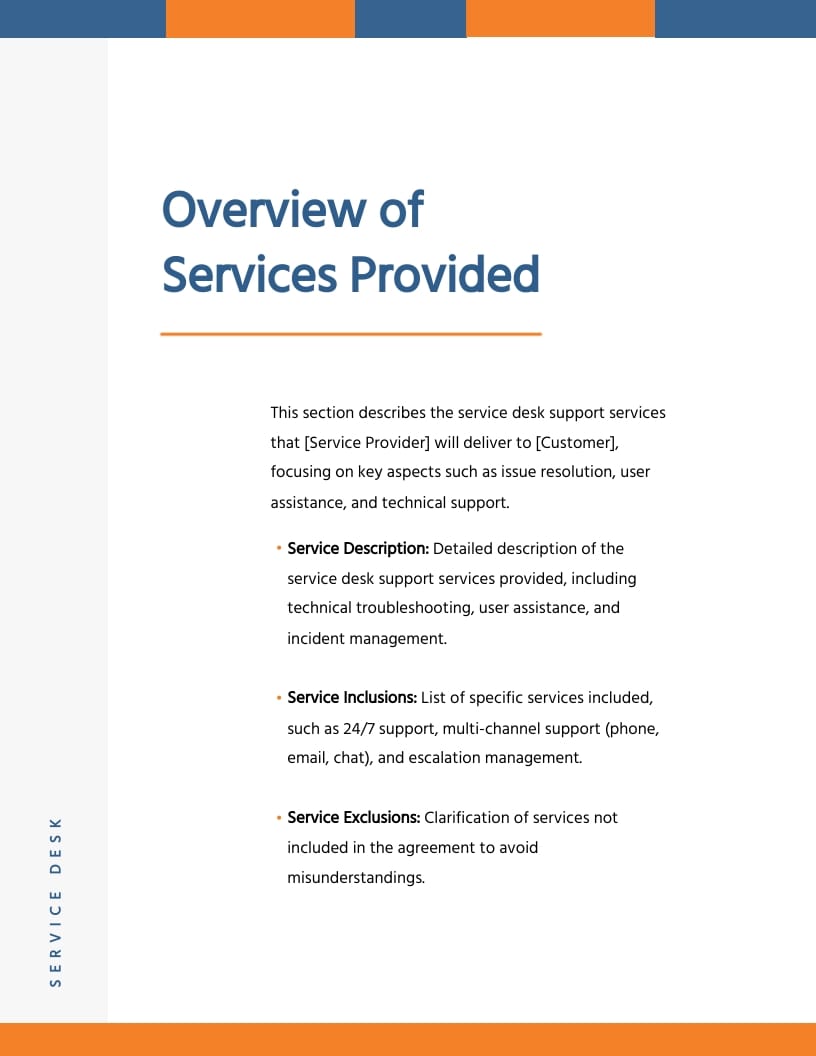 Service Desk Service Level Agreement SLA Template - Slide 2 Service Desk Service Level Agreement SLA Template - Slide 2