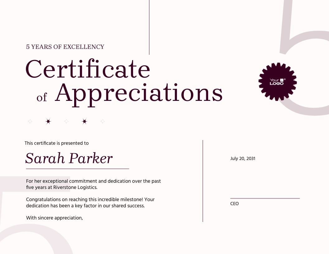 Service Recognition Certificate Template