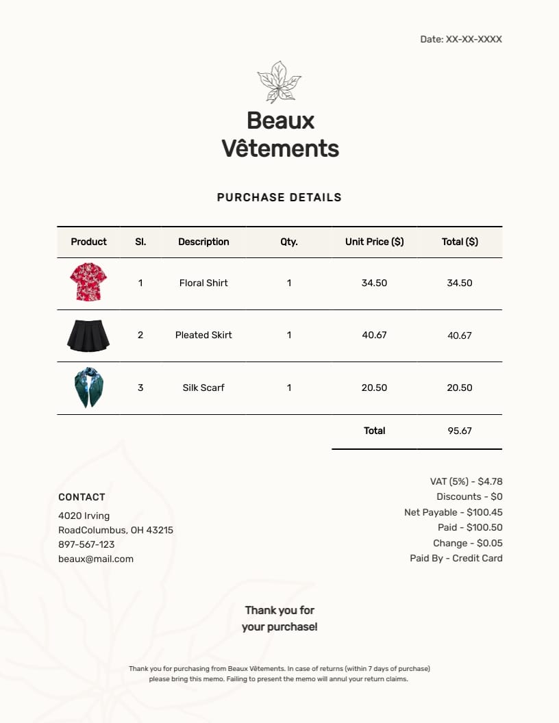 Shopping Bill Template