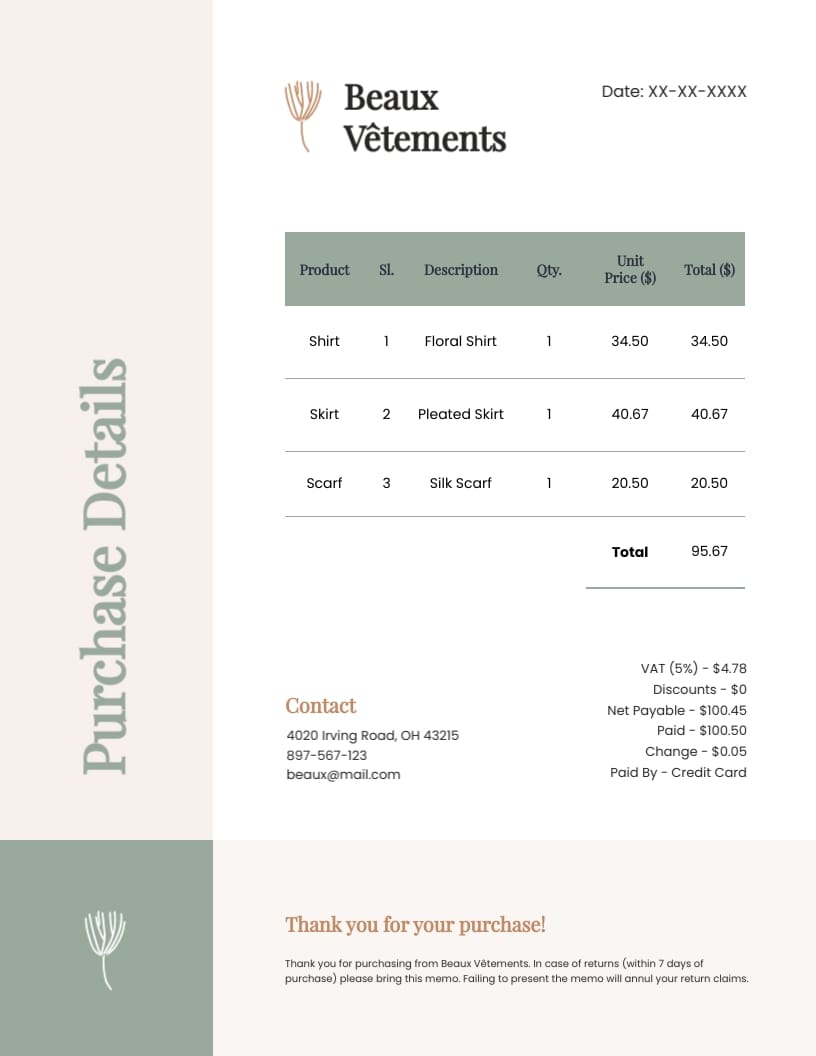 Shopping Purchase Bill Template