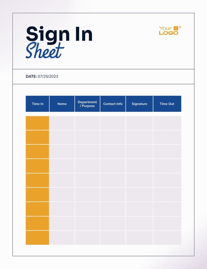 Sign In Log Sheet Template