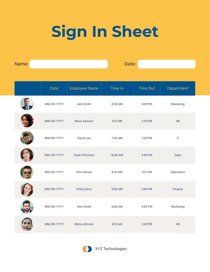 Sign In Log Template