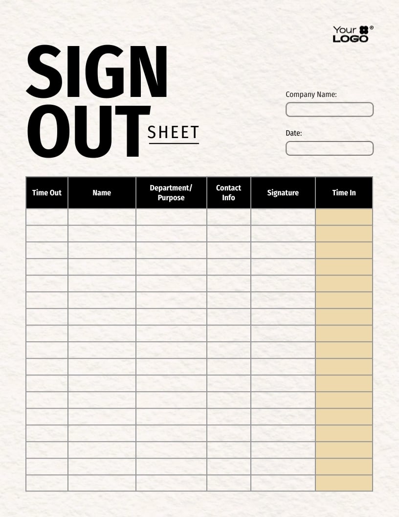 Sign Out Sheet Template