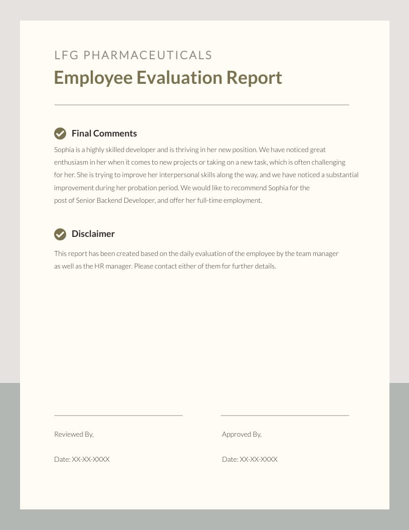 Simple 30 60 90 Employee Evaluation Report