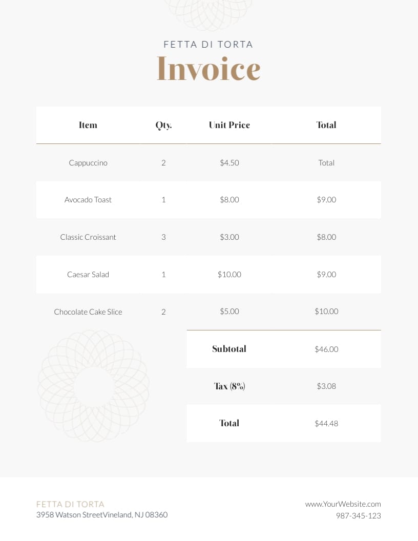 Simple Cafe Invoice Template