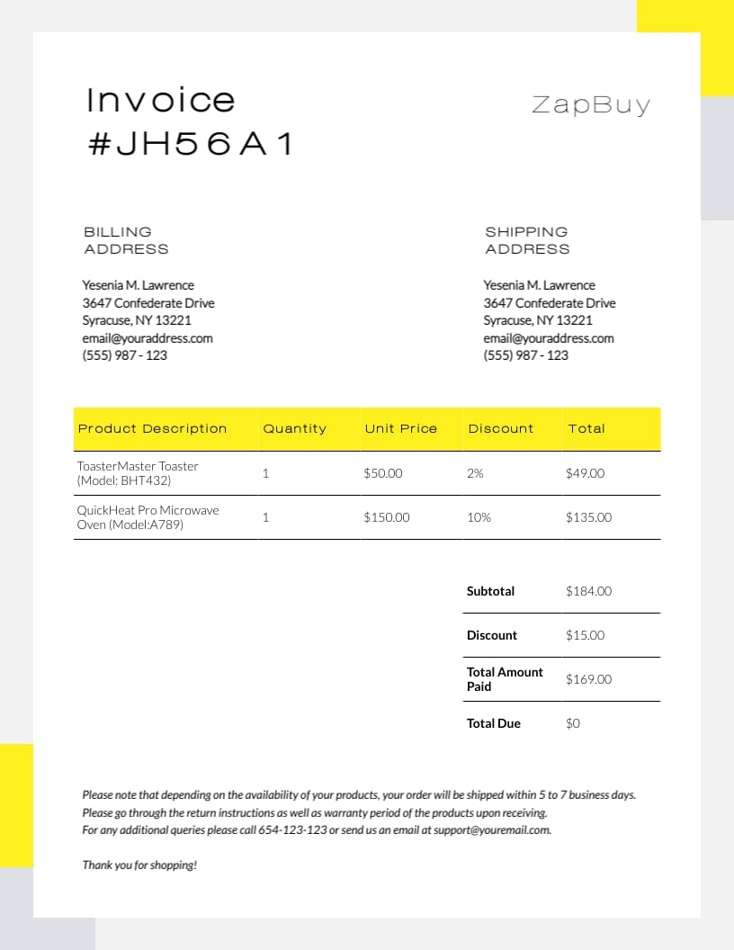 Simple Ecommerce Invoice Template