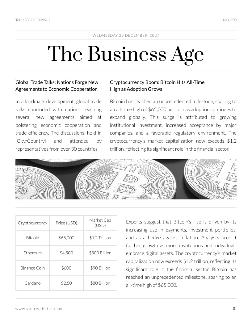 Simple Finance Business Newspaper Template