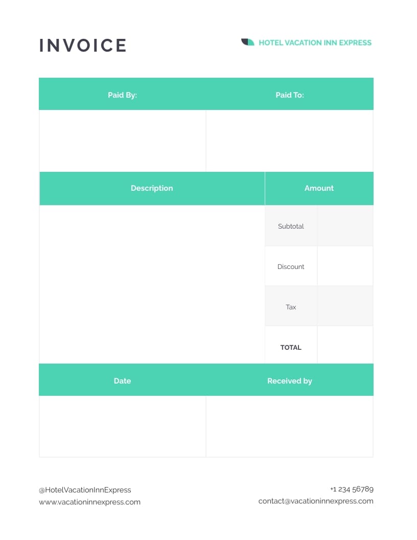 Simple Hotel Invoice Template