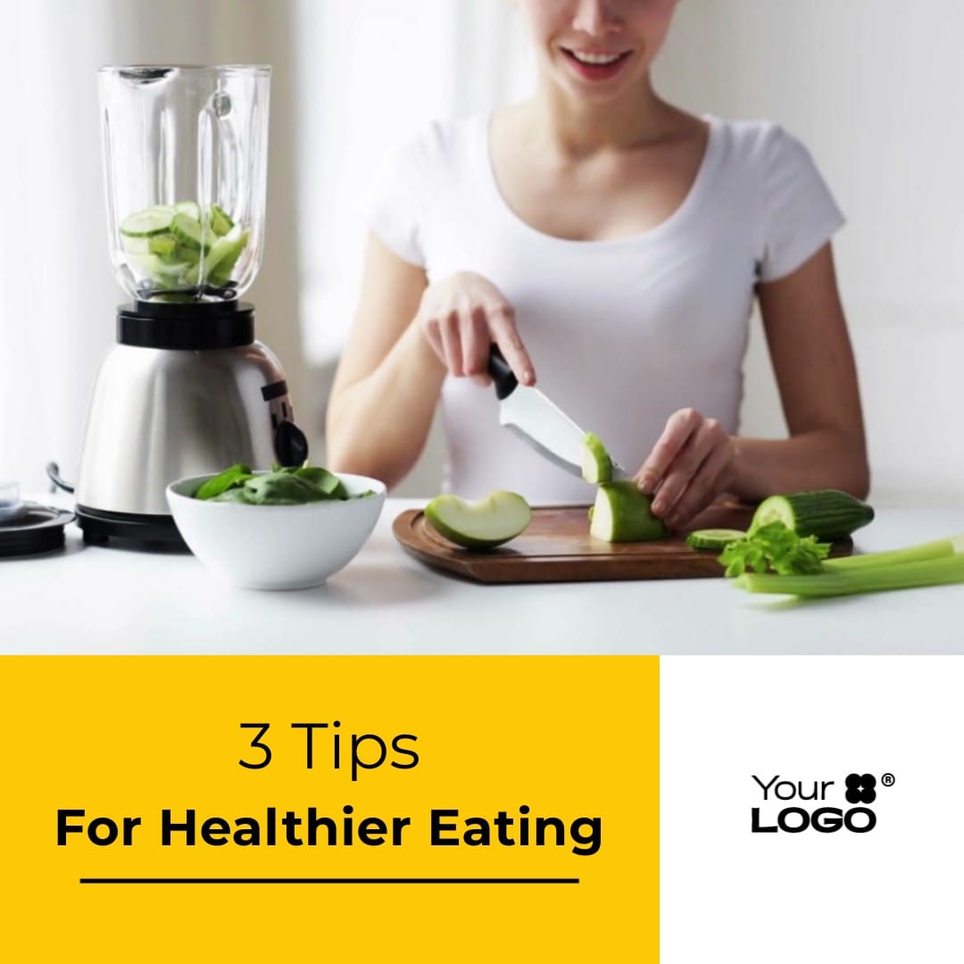 Sleek 3 Tips for Healthier Eating Listicle Video Square Template