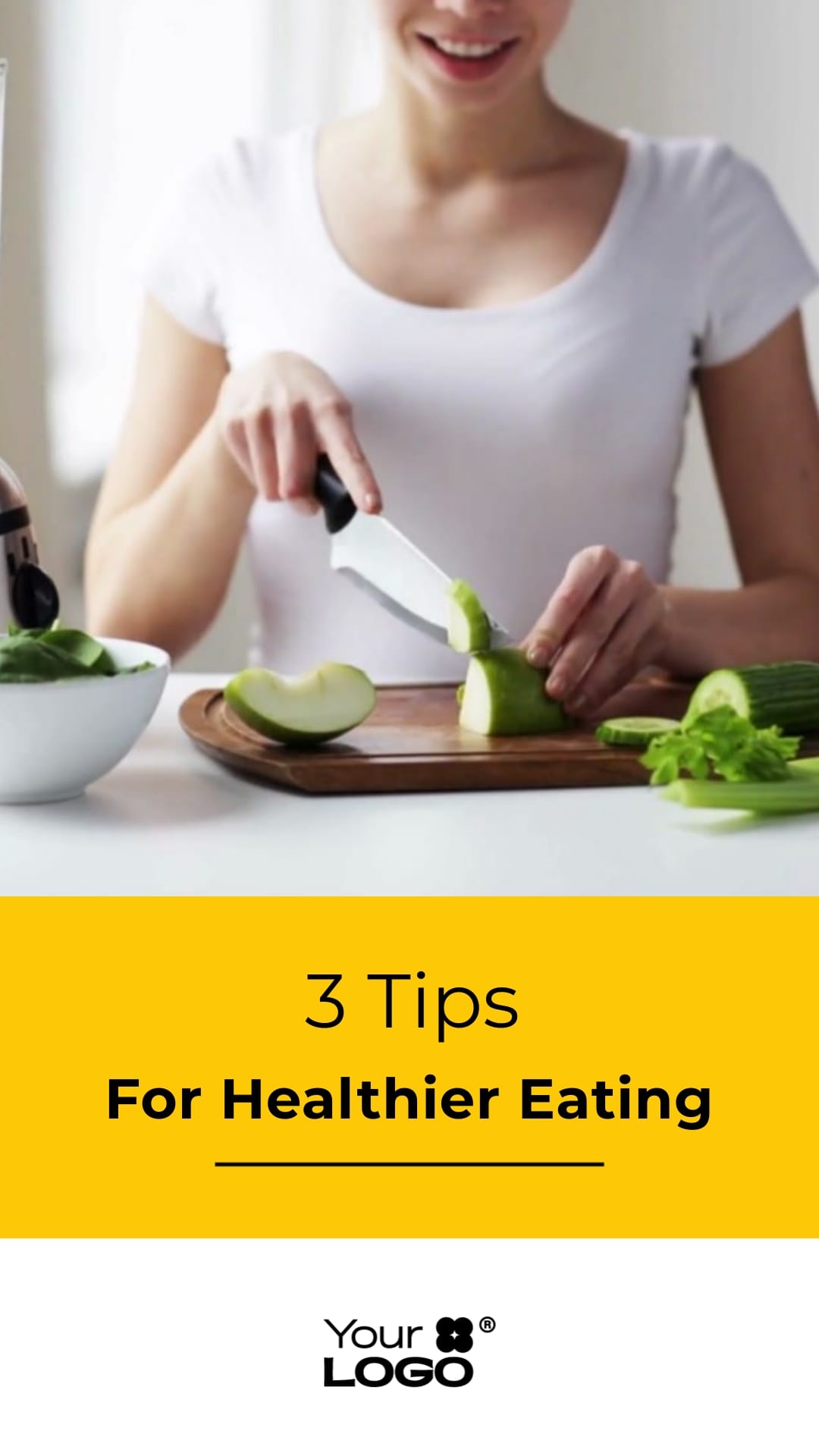 Sleek 3 Tips for Healthier Eating Listicle Video Vertical Template