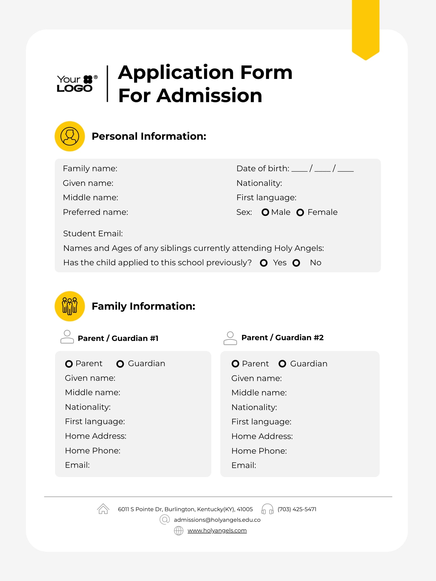 Sleek Admission Form Template