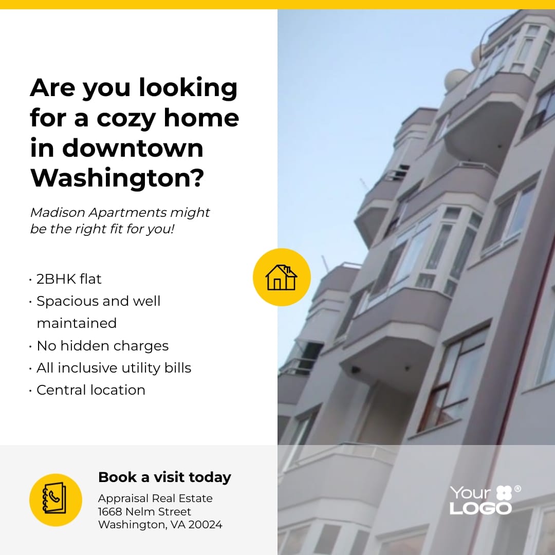 Sleek Apartment for Rent Promo Video Square Template