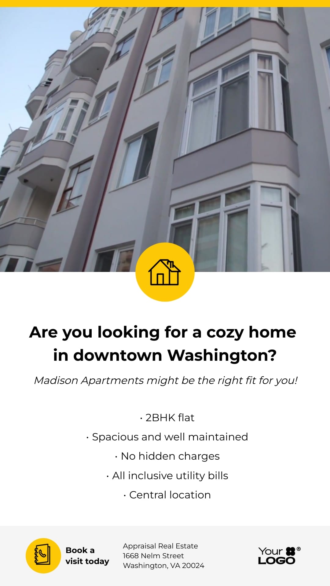 Sleek Apartment for Rent Promo Video Vertical Template