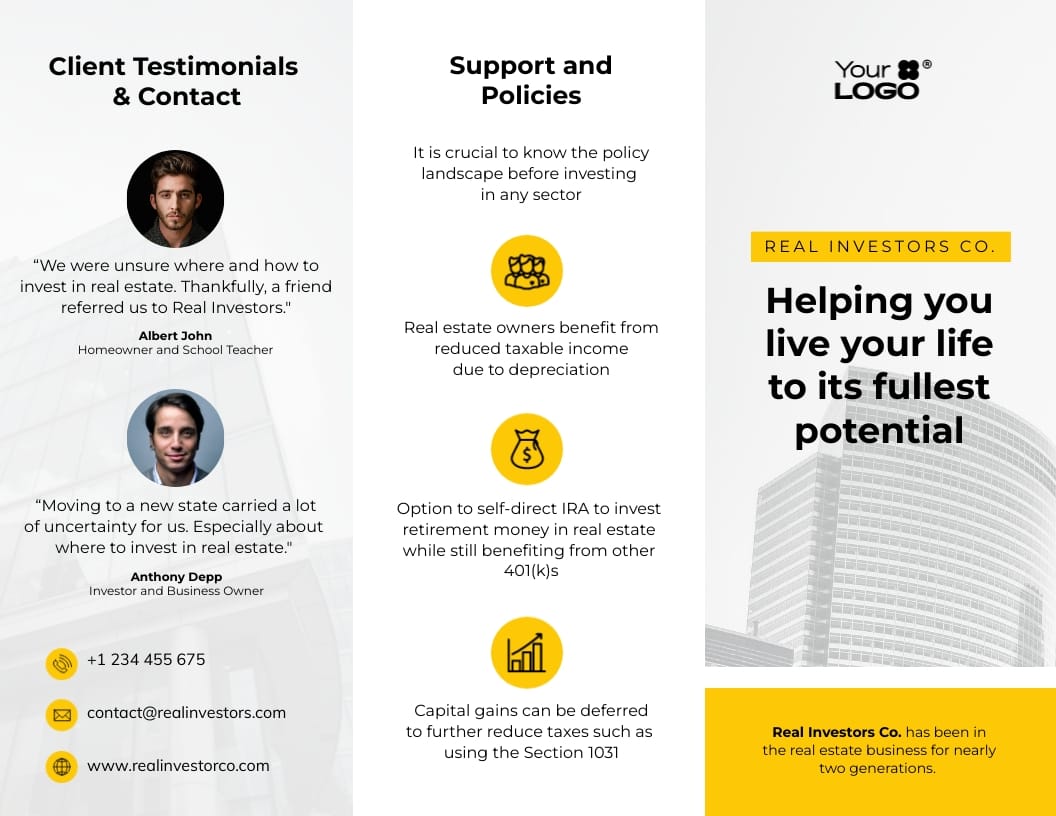 Sleek Benefits of Real Estate Investment Brochure Template