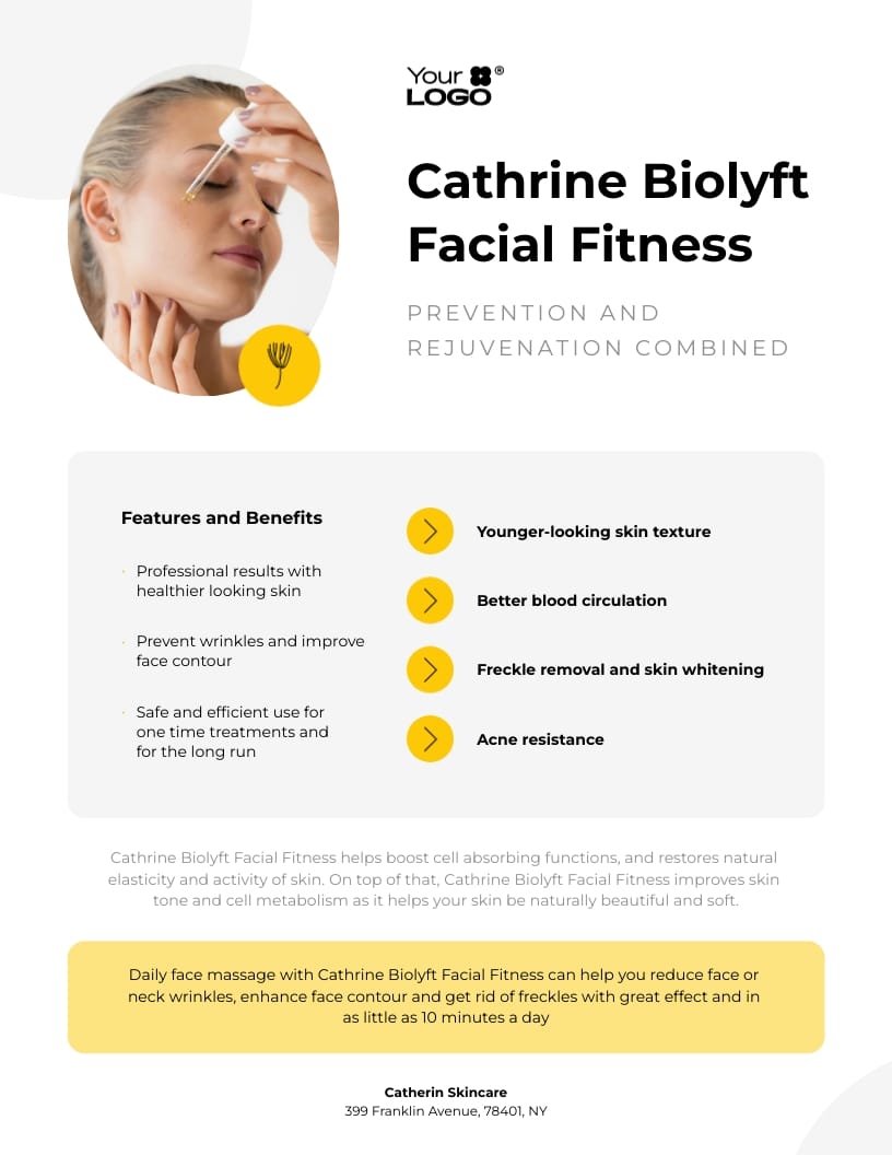 Sleek Face Massager Product Sell Sheet Template