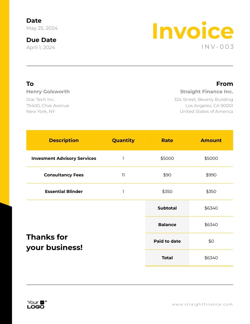Sleek Financial Services Invoice Template