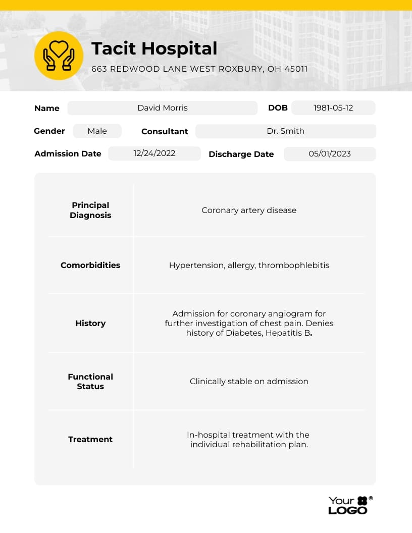 Sleek Hospital Discharge Summary Template