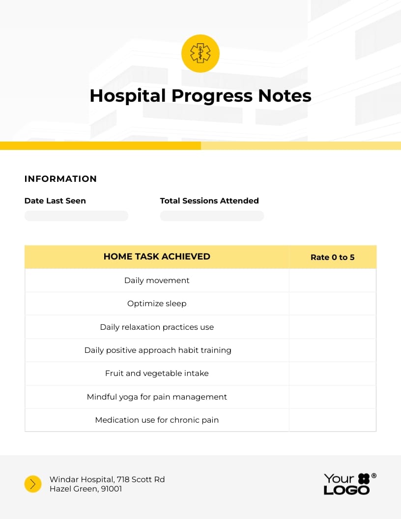 Sleek Hospital Progress Notes Template
