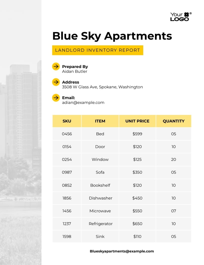 Sleek Landlord Inventory Report Template