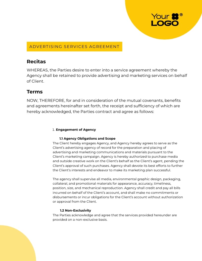 Advertising Agency Contract Template - Slide 2 Advertising Agency Contract Template - Slide 2
