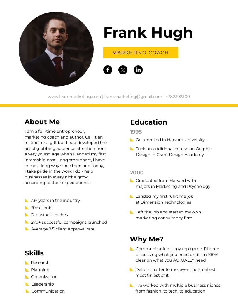Sleek Management Consultant Bio Template