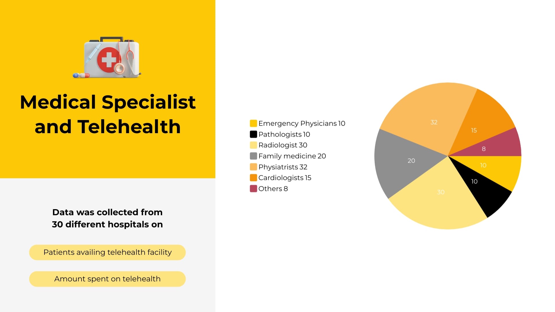 Sleek Medical Specialists and Telehealth Pie Chart Template