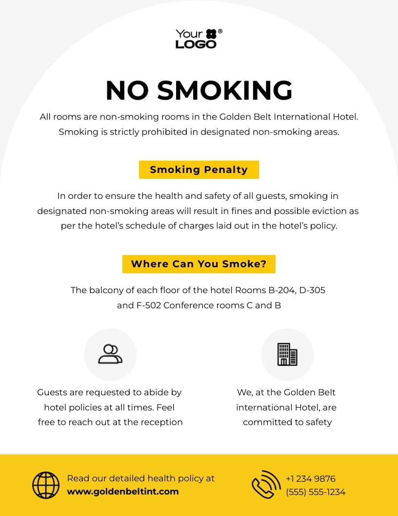 Sleek Non Smoking Room Notice Template