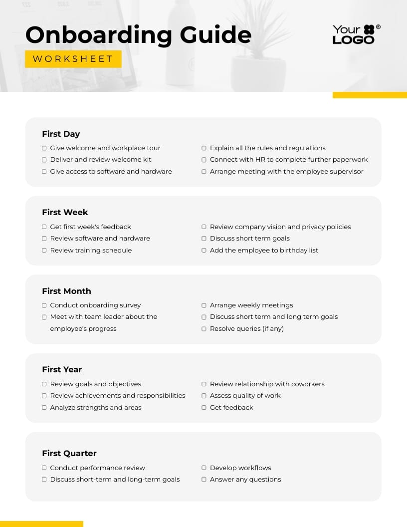 Sleek Onboarding Guide Worksheet Template