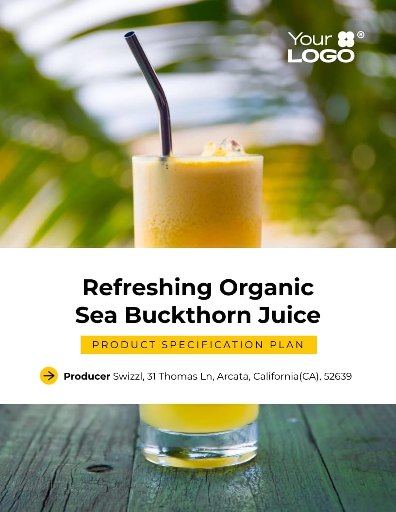 Sleek Organic Juice Product Specification Plan Template