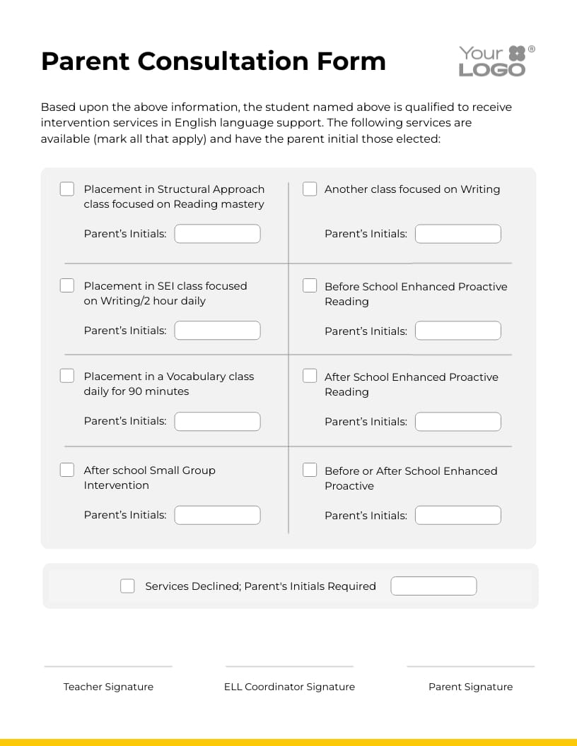 Sleek Parent Consultation Form Template - Slide 2 Sleek Parent Consultation Form Template - Slide 2