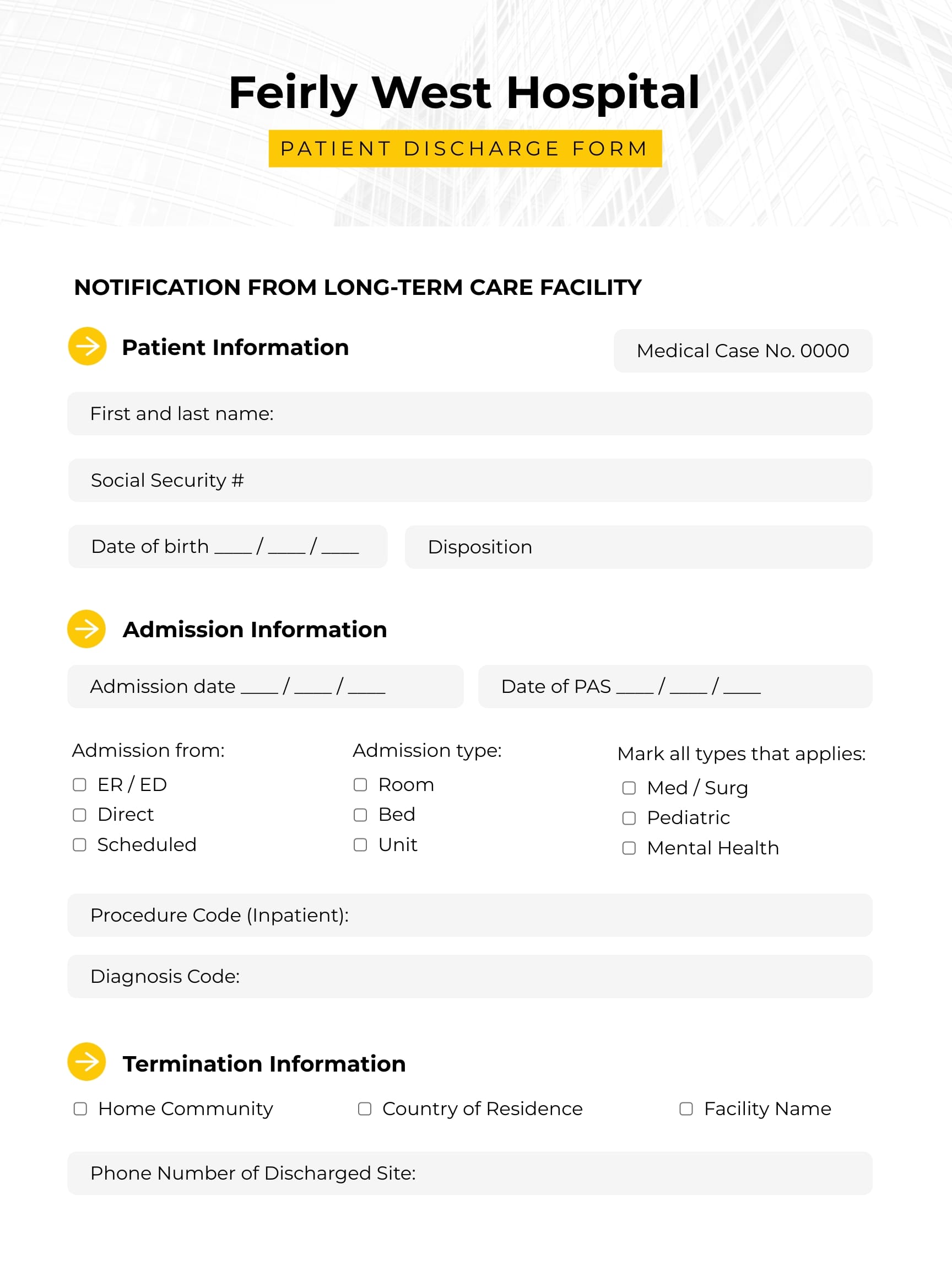 Sleek Patient Discharge Form Template