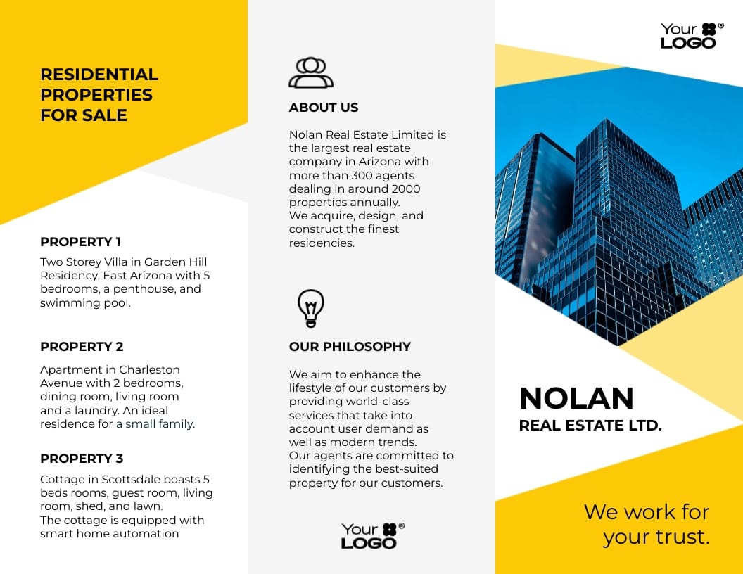 Sleek Real Estate Company Trifold Brochure Template