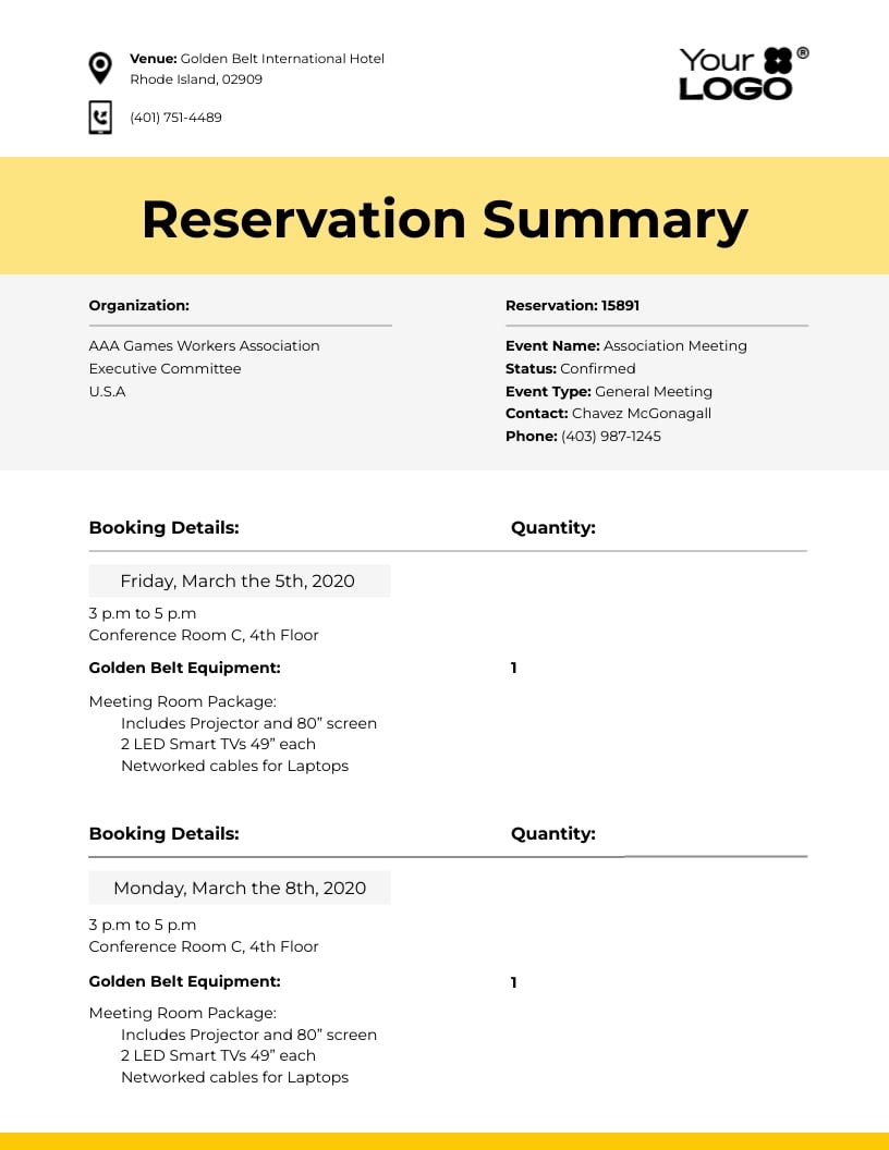 Sleek Reservation Summary Template