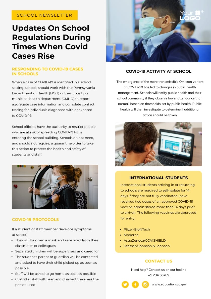 Sleek School Announcement Newsletter Template