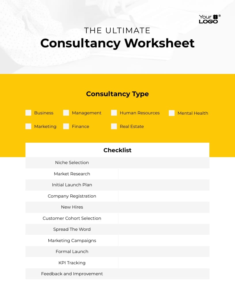 Consulting Checklist Worksheet Template