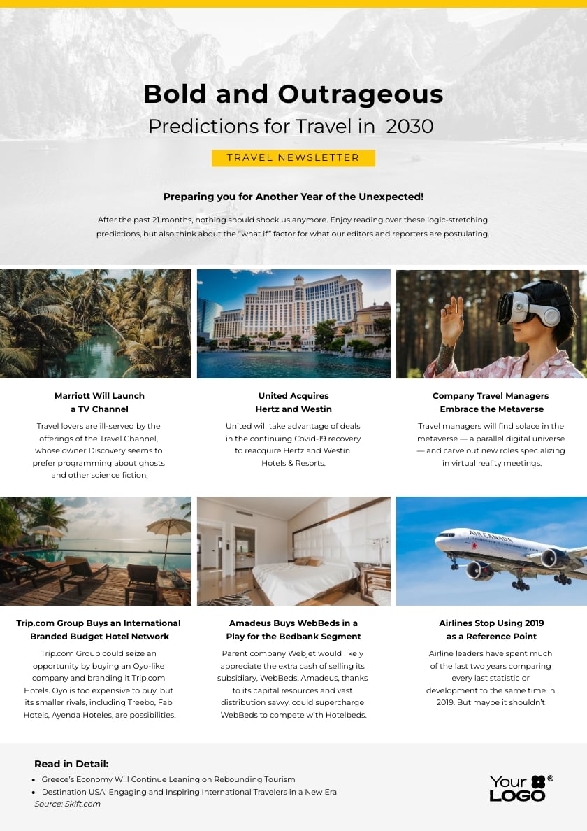 Sleek Travel Predictions Newsletter Template