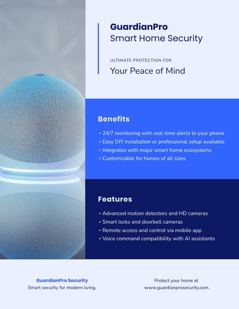 Smart Home Security System Sell Sheet Template