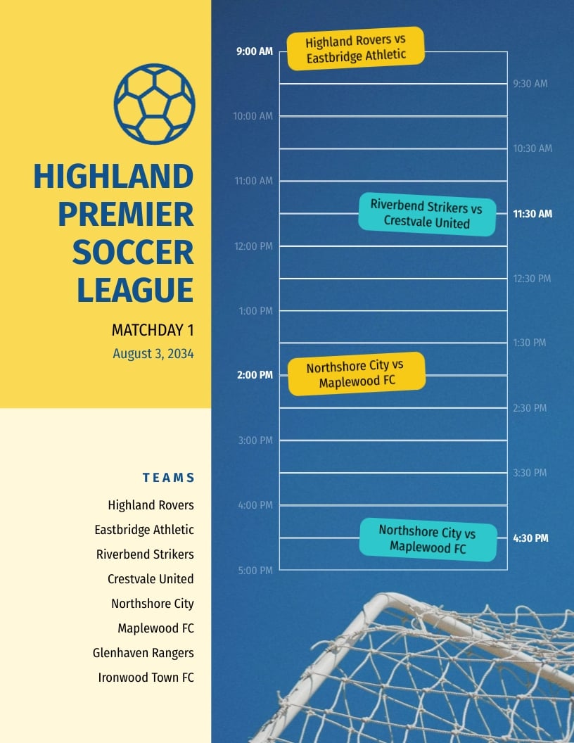 Soccer Game Schedule Template