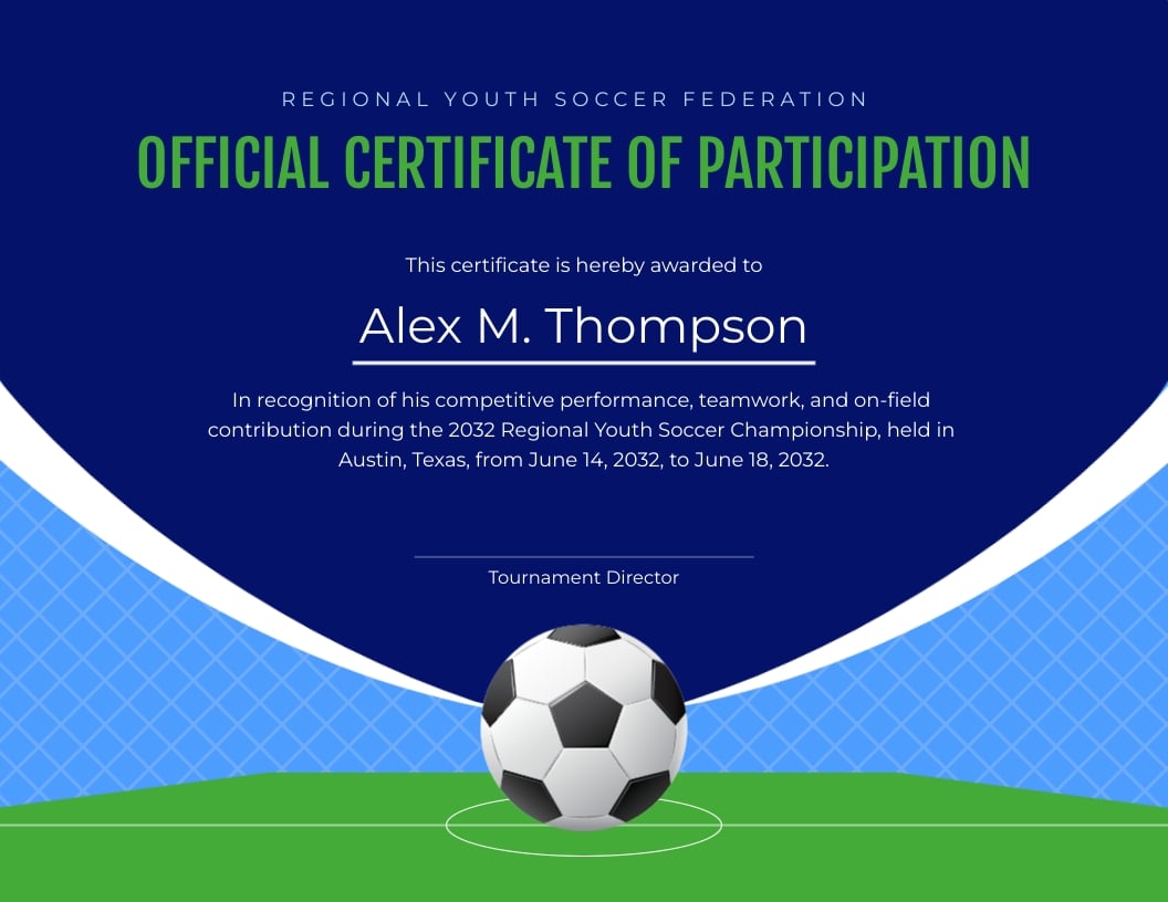 Soccer Participation Certificate Template