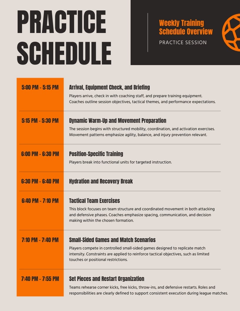 Soccer Practice Schedule Template