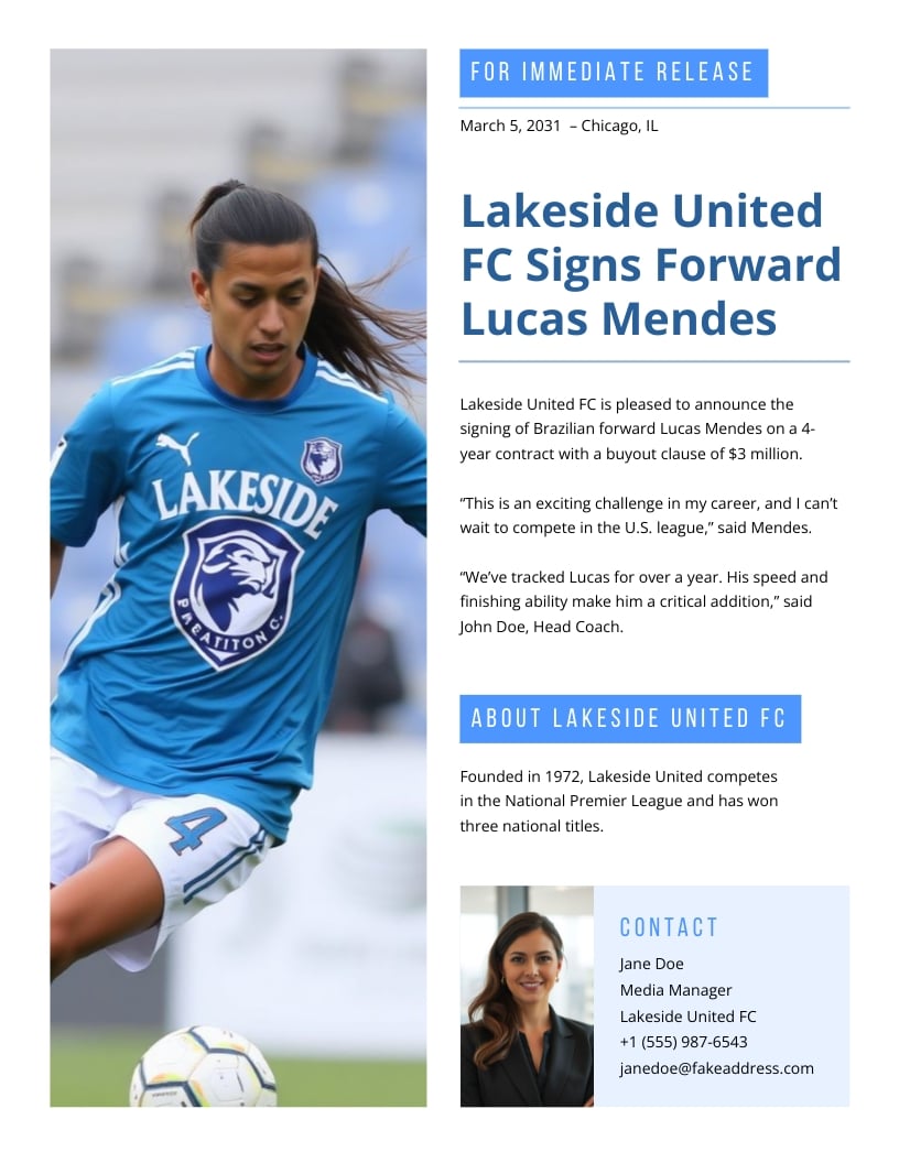 Soccer Press Release Template Soccer Press Release Template