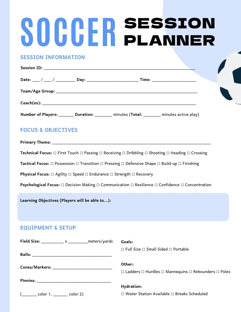 Soccer Session Planner Template