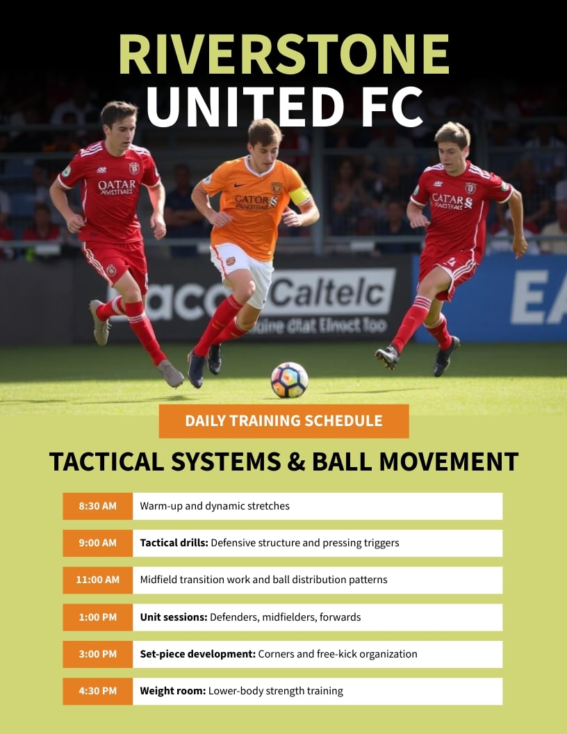 Soccer Training Schedule Template