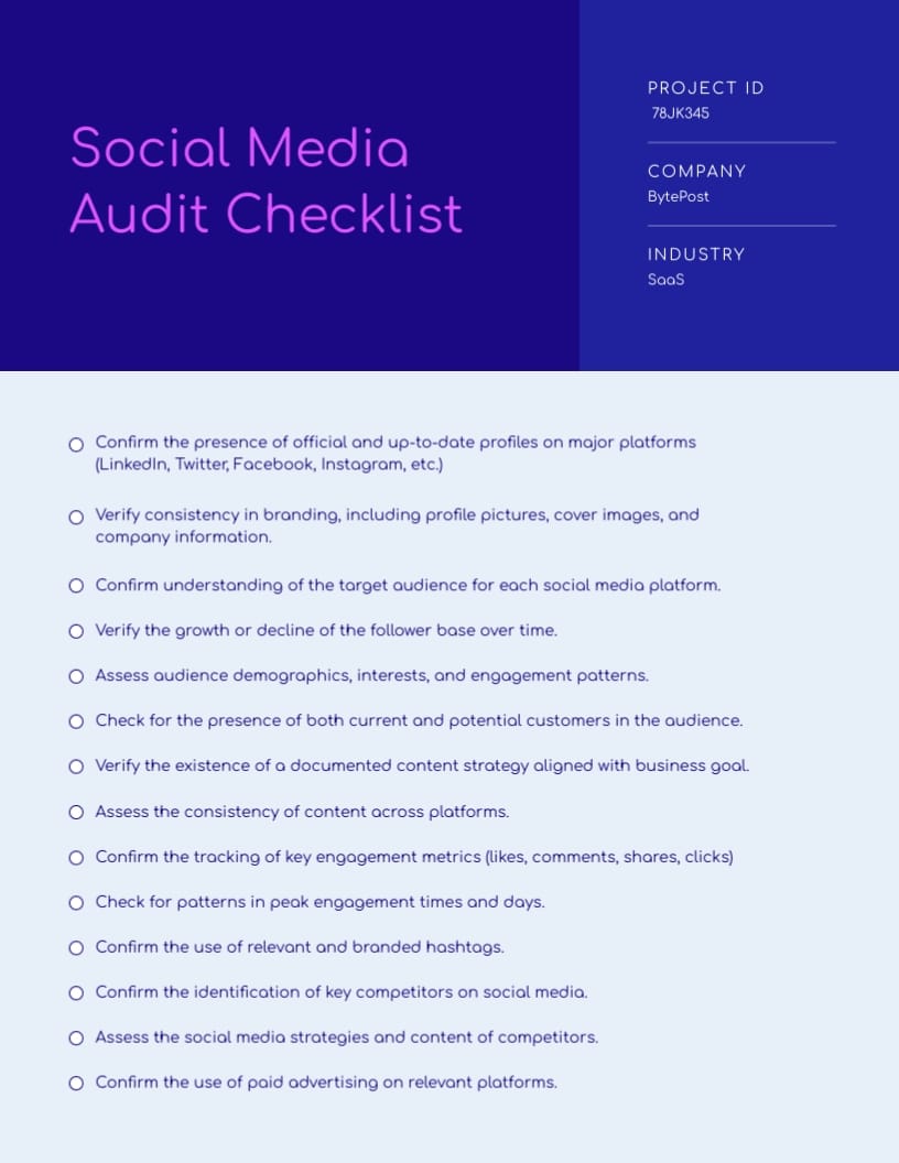 Social Media Audit Checklist Template