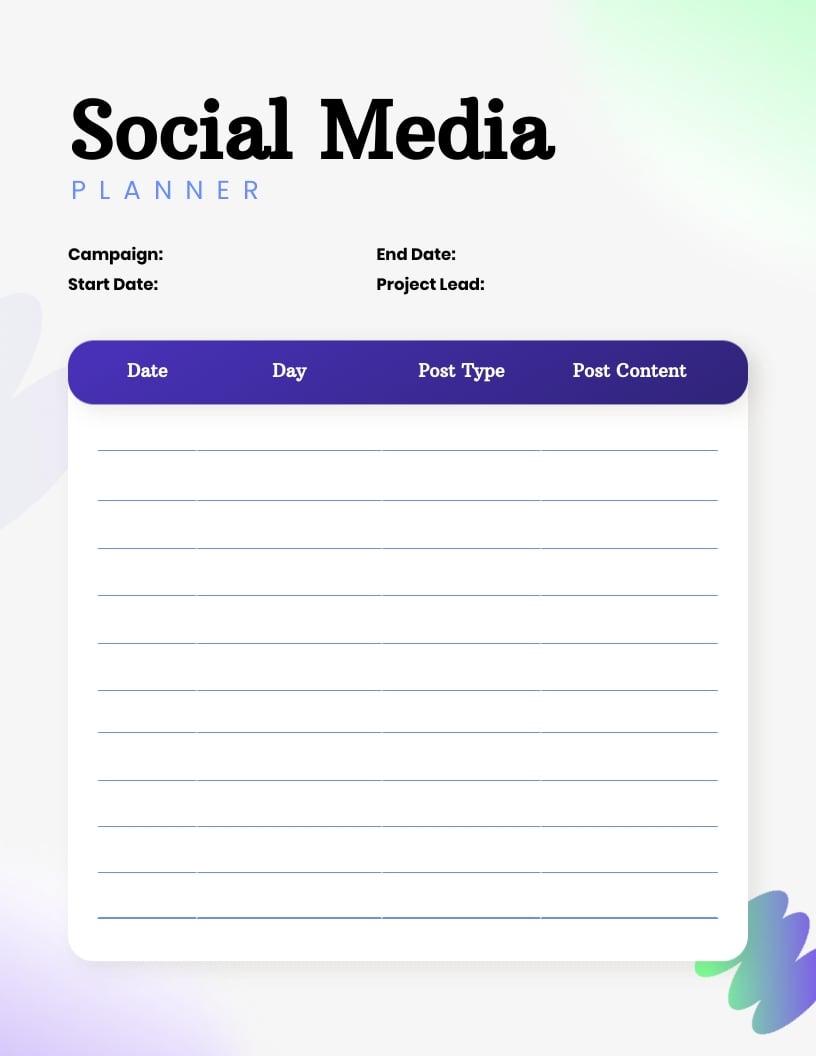 Social Media Post Planner Template