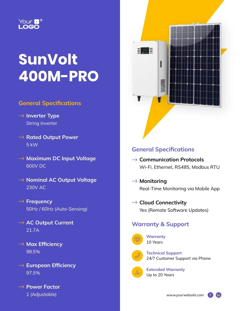 Solar Inverter Specification Sheet Template