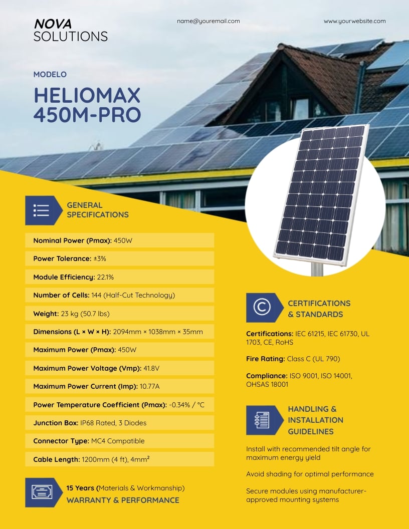 Solar Panel Specification Sheet Template