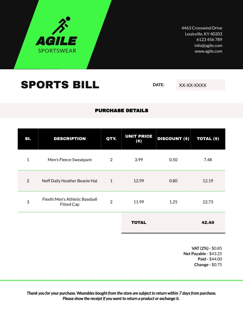 Sports Bill Template
