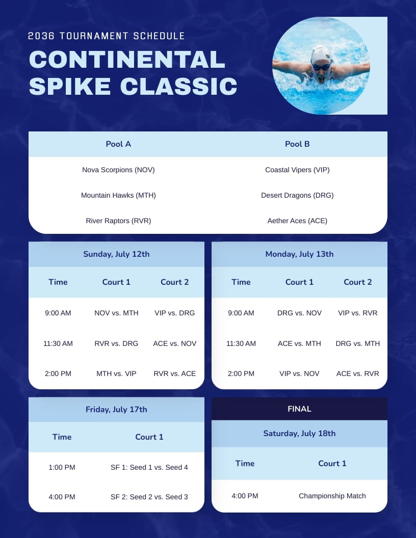 Sports Game Schedule Template